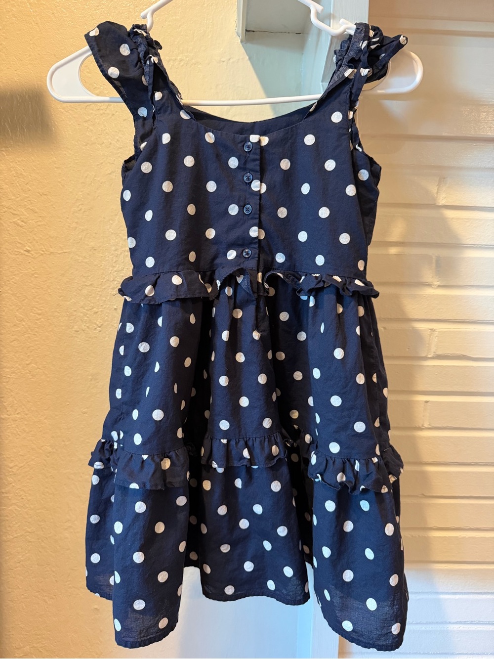 Janie and Jack Navy Blue Polka Dot Ruffle Tiered Dress Size 8 100% Cotton - Picture 3 of 9